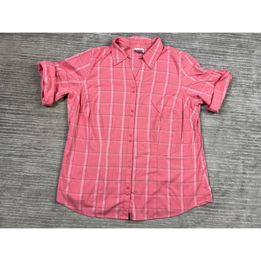 Essentials by Maggie Top Womens 18/20w Pink‎ Plaid Short Sleeve Button Up